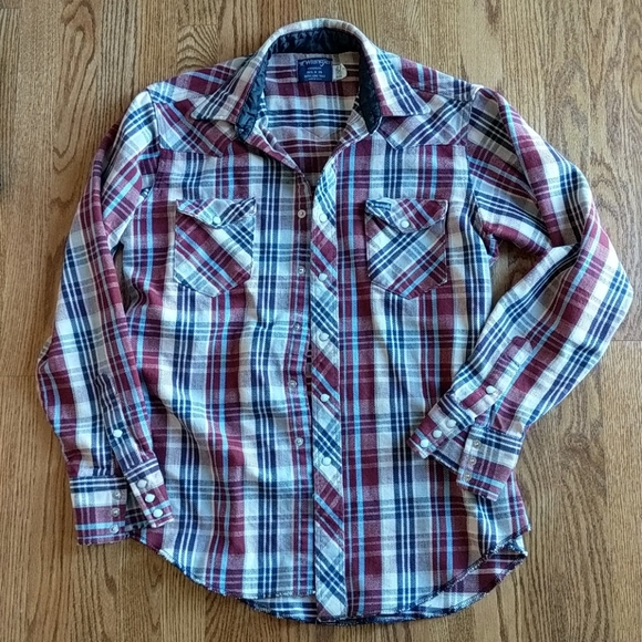 Wrangler Other - Wrangler Vintage Flannel Plaid Pearl Snap Sz L